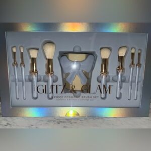 Glitz & Glam Baby Blue Bow Makeup Brush Set & Storage Cup Viral